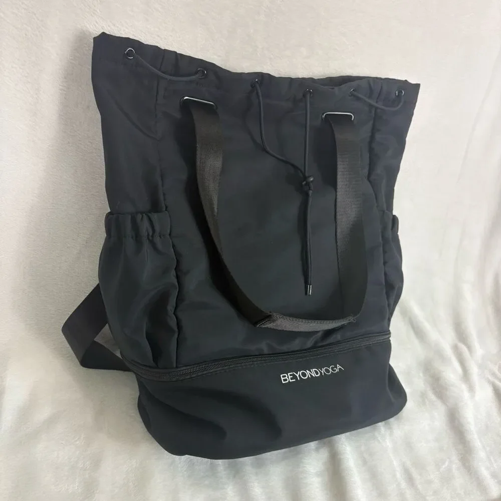 Beyond‎ Yoga Black Drawstring Top Tote Backpack Bag Medium
